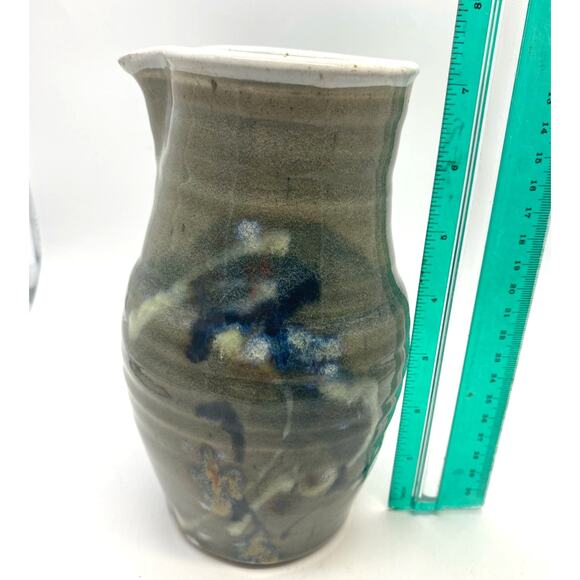 Signed Studio Pottery Pitcher green blue accent - Picture 7 of 8